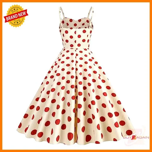 Vintage Polka Dot Halter Dress Retro Rockabilly Swing Party Cocktail - Picture 4 of 5